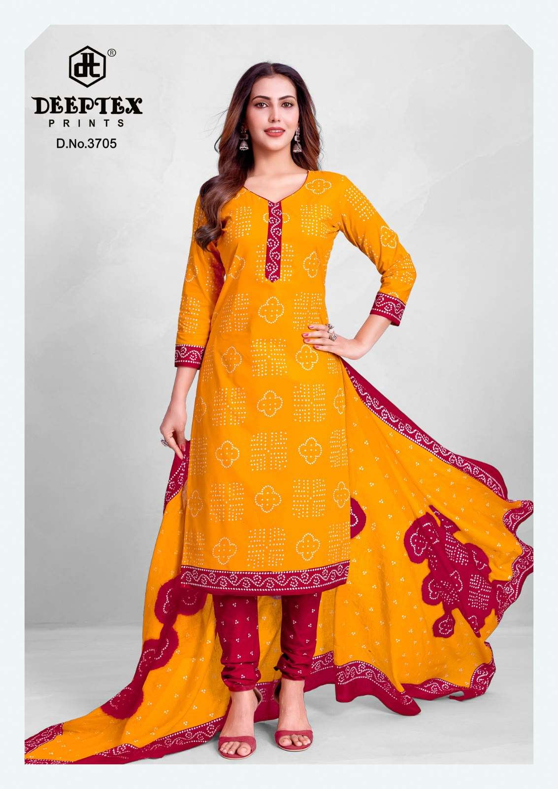 DEEPTEX PRINTS CLASSIC CHUNARIS VOL 37 COTTON BANDHANI PRINT DRESS