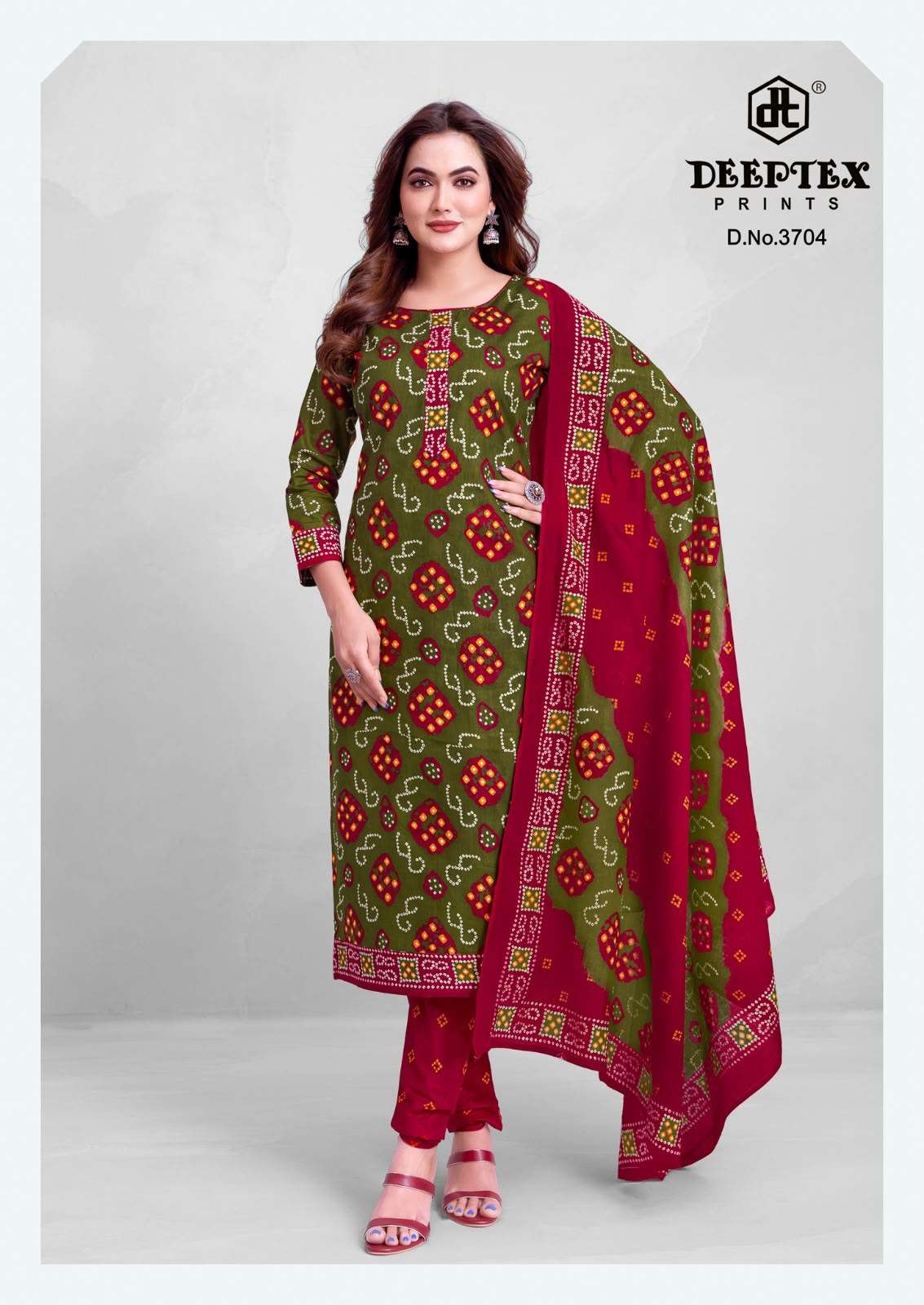 DEEPTEX PRINTS CLASSIC CHUNARIS VOL 37 COTTON BANDHANI PRINT DRESS