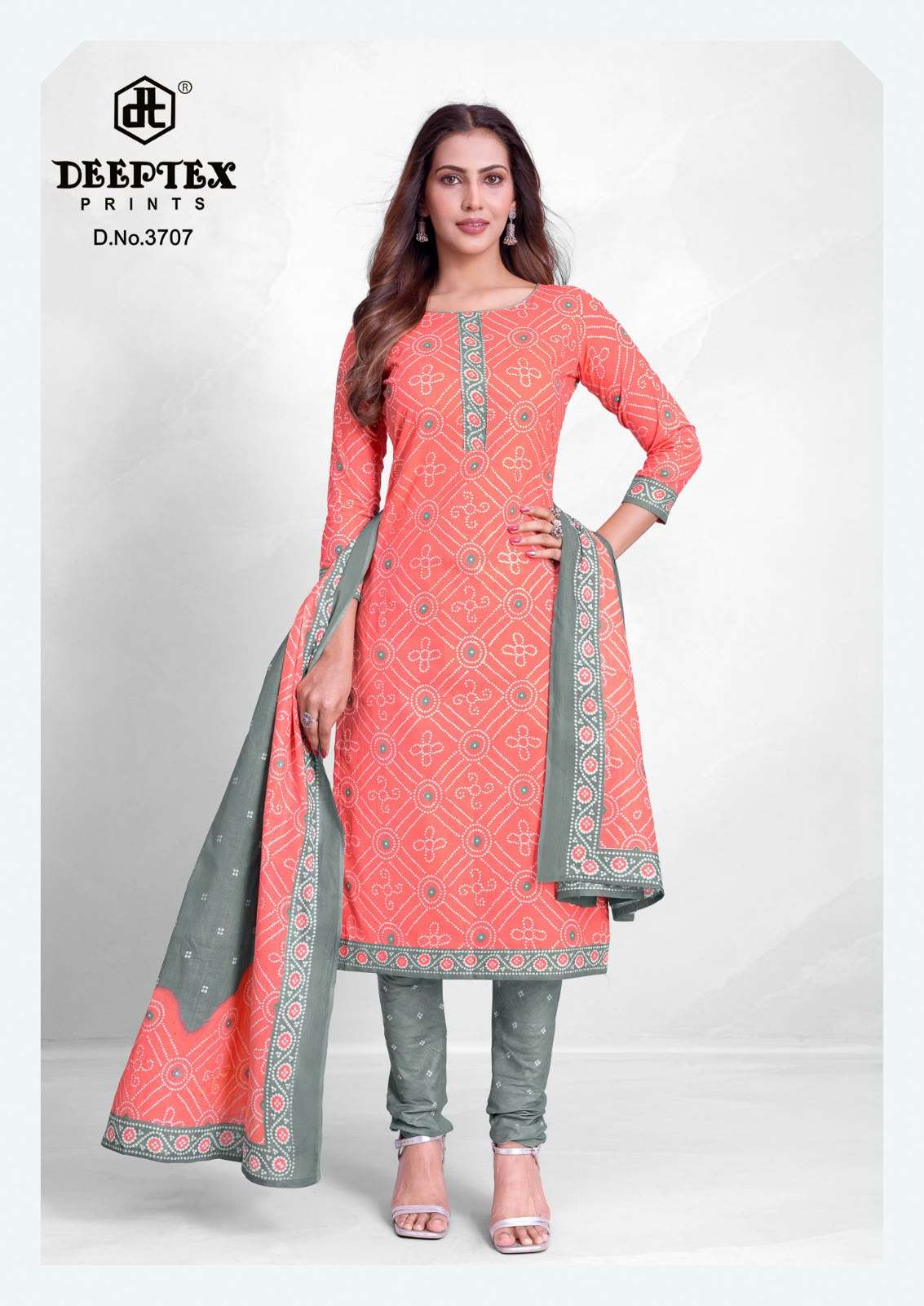 DEEPTEX PRINTS CLASSIC CHUNARIS VOL 37 COTTON BANDHANI PRINT DRESS
