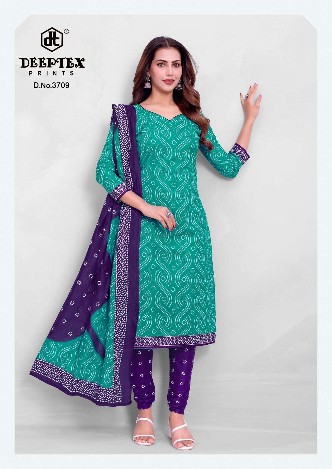 DEEPTEX PRINTS CLASSIC CHUNARIS VOL 37 COTTON BANDHANI PRINT DRESS