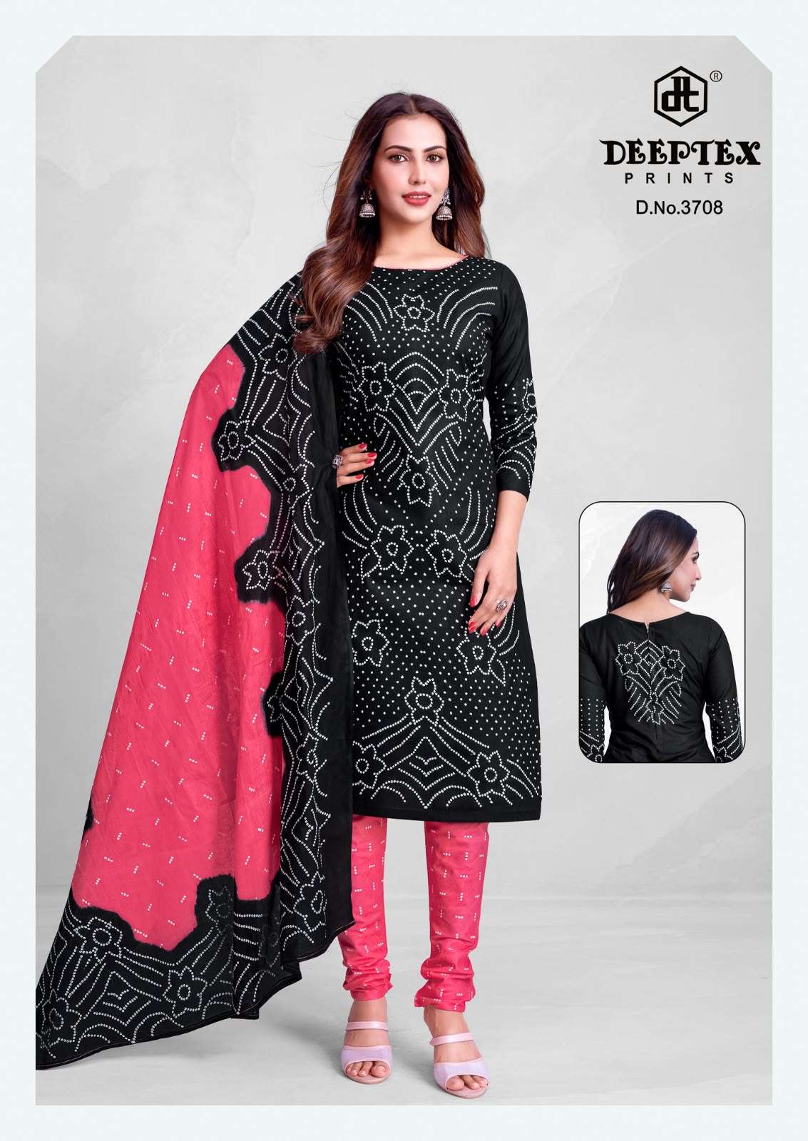 DEEPTEX PRINTS CLASSIC CHUNARIS VOL 37 COTTON BANDHANI PRINT DRESS