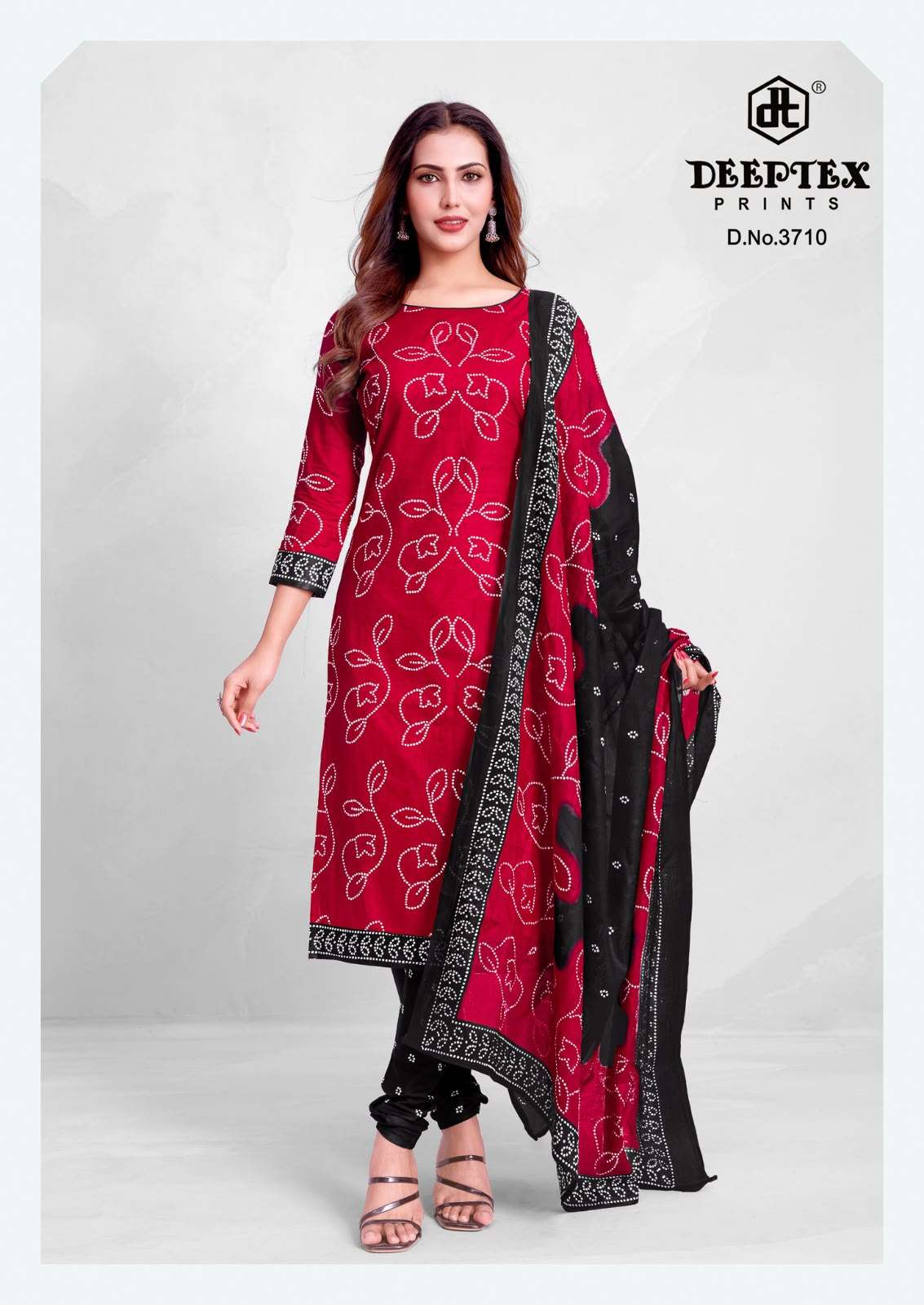 DEEPTEX PRINTS CLASSIC CHUNARIS VOL 37 COTTON BANDHANI PRINT DRESS