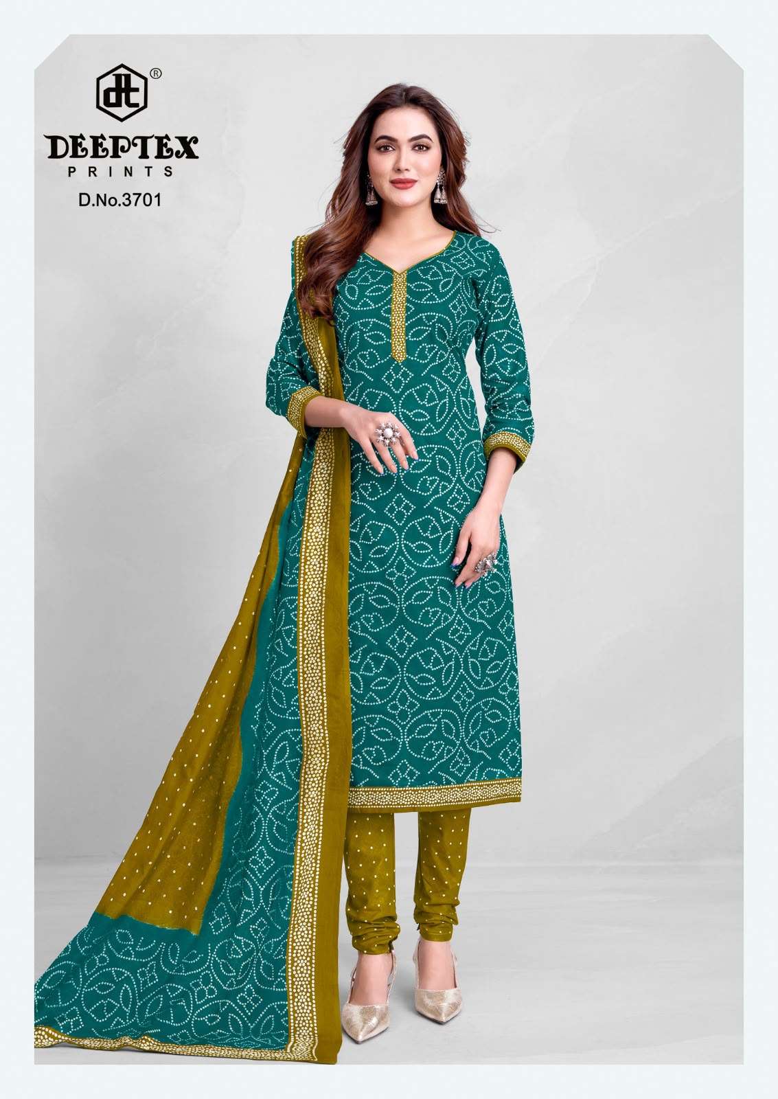 DEEPTEX PRINTS CLASSIC CHUNARIS VOL 37 COTTON BANDHANI PRINT DRESS