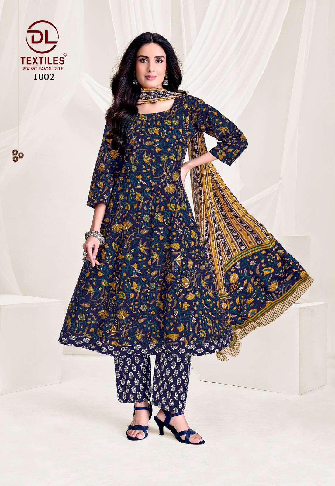 DL TEXTILES PINK CITY COTTON PRINTED ANARKALI GOWN STYLE KURTI BOTTOM AND DUPATTA SET 