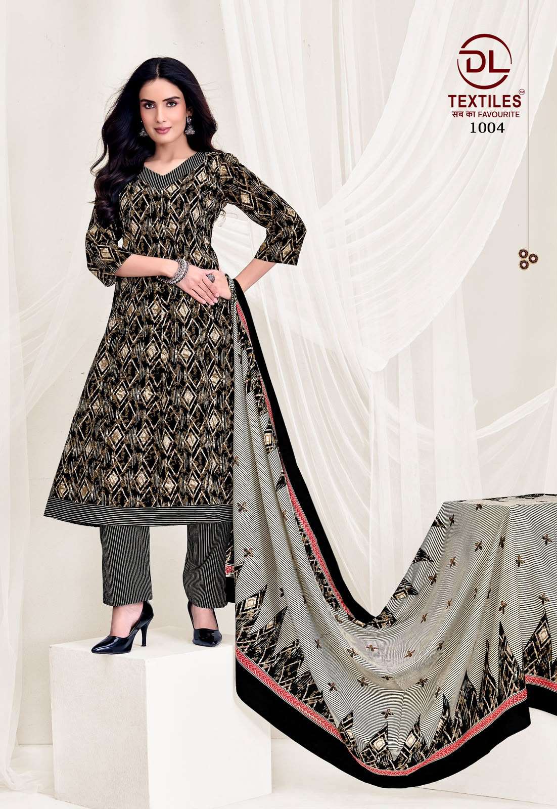 DL TEXTILES PINK CITY COTTON PRINTED ANARKALI GOWN STYLE KURTI BOTTOM AND DUPATTA SET 