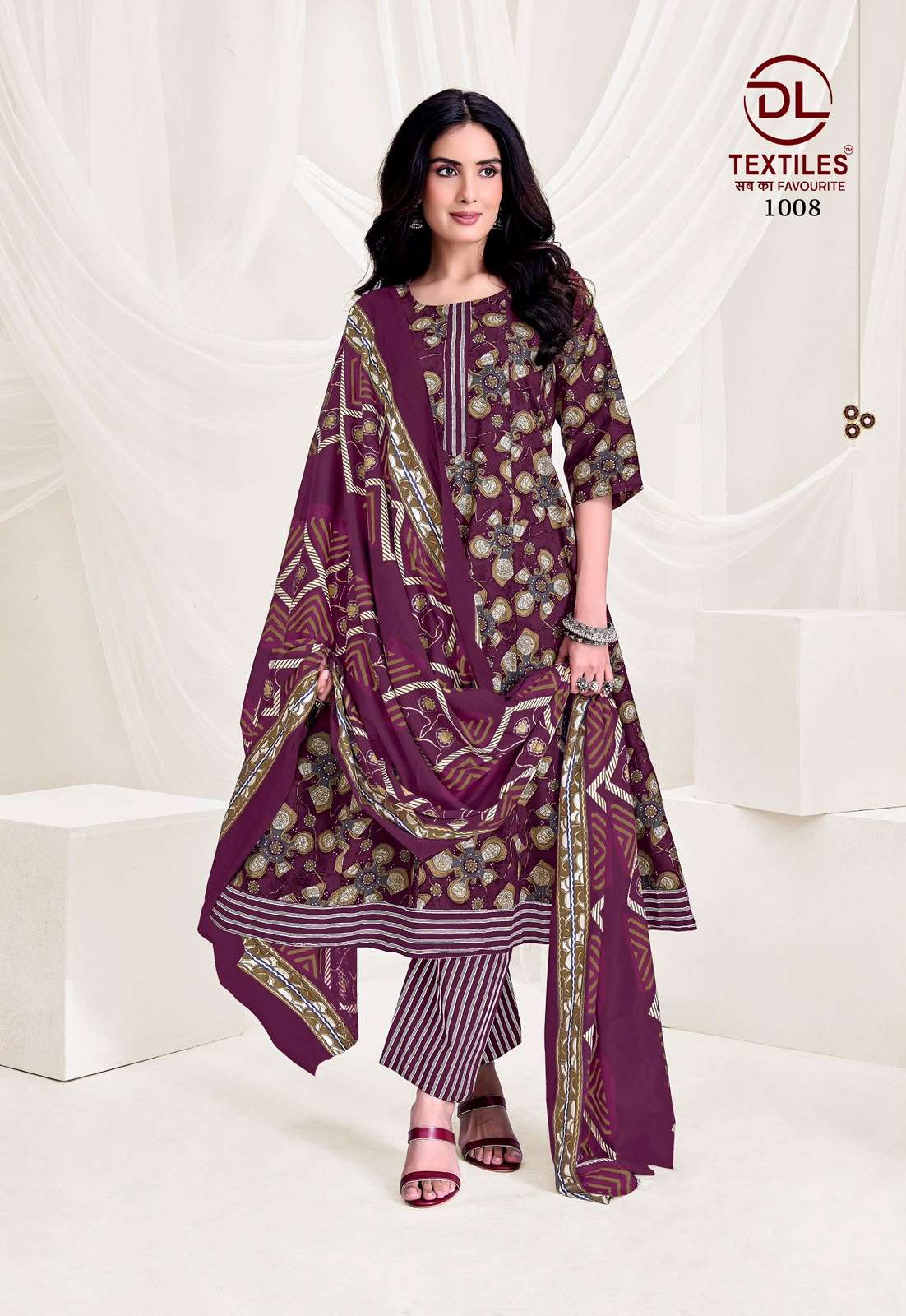 DL TEXTILES PINK CITY COTTON PRINTED ANARKALI GOWN STYLE KURTI BOTTOM AND DUPATTA SET 