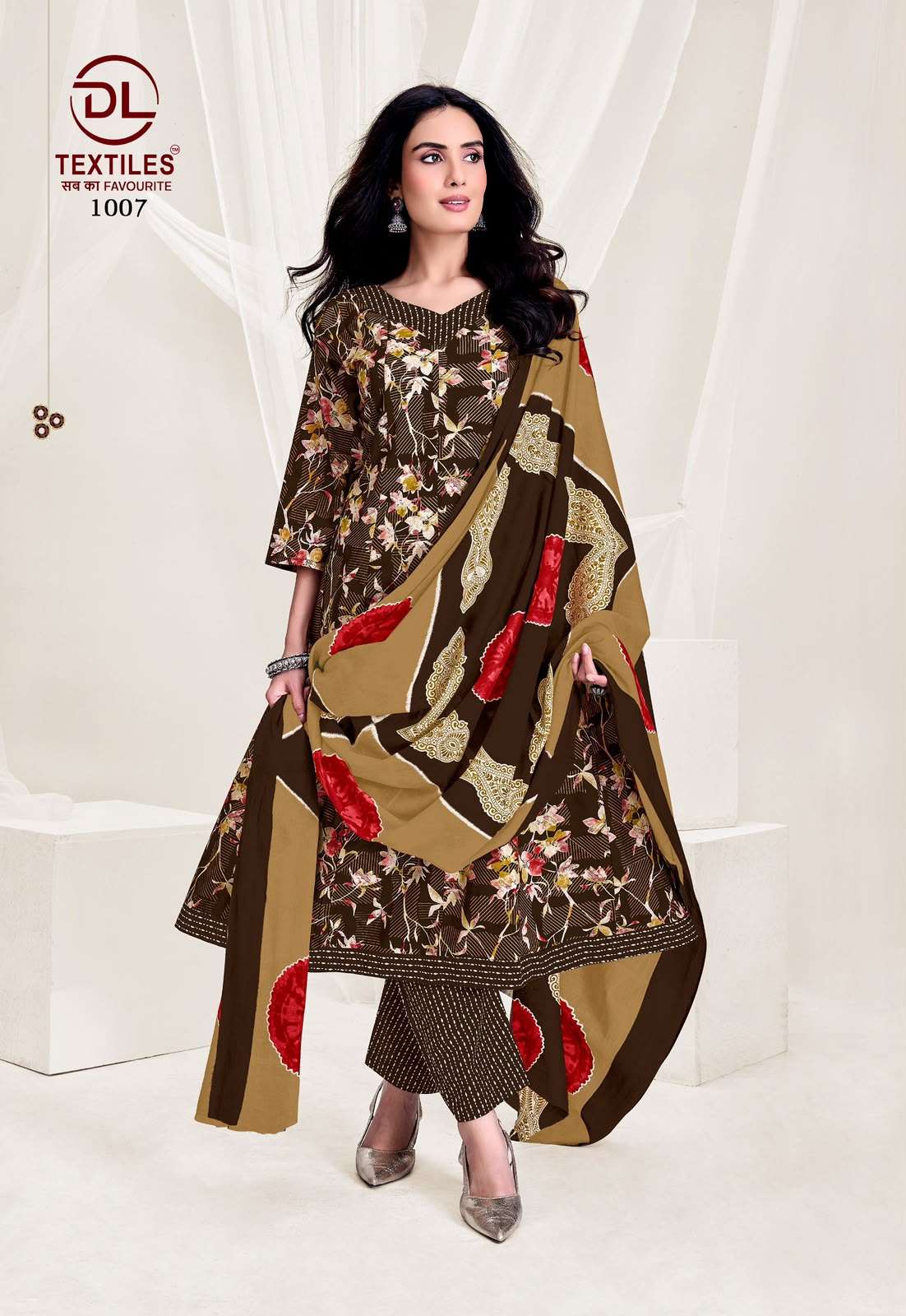 DL TEXTILES PINK CITY COTTON PRINTED ANARKALI GOWN STYLE KURTI BOTTOM AND DUPATTA SET 