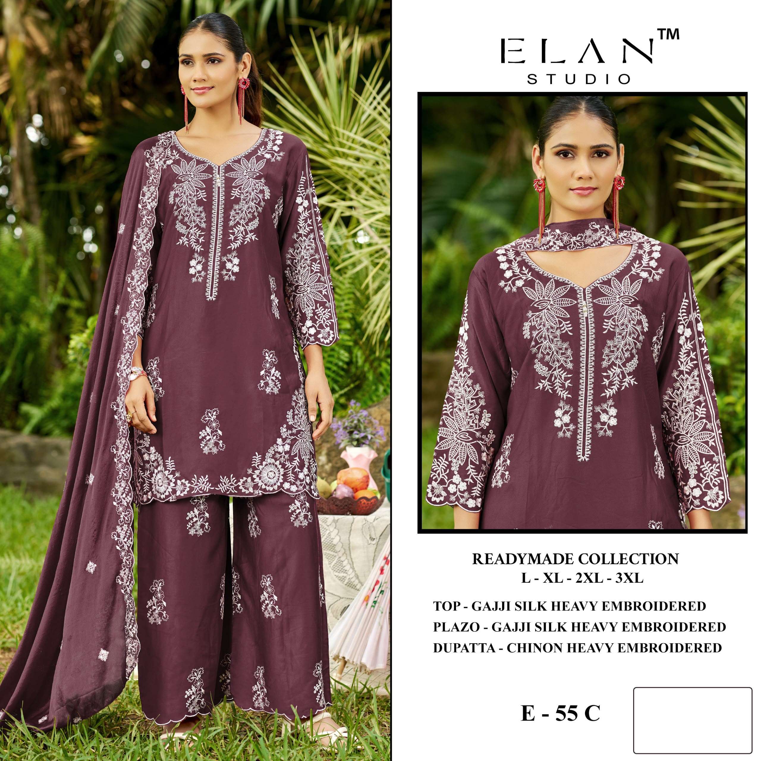 ELAN STUDIO E 55 SILK HEAVY EMBROIDERED DESIGNER PAKISTANI SUIT