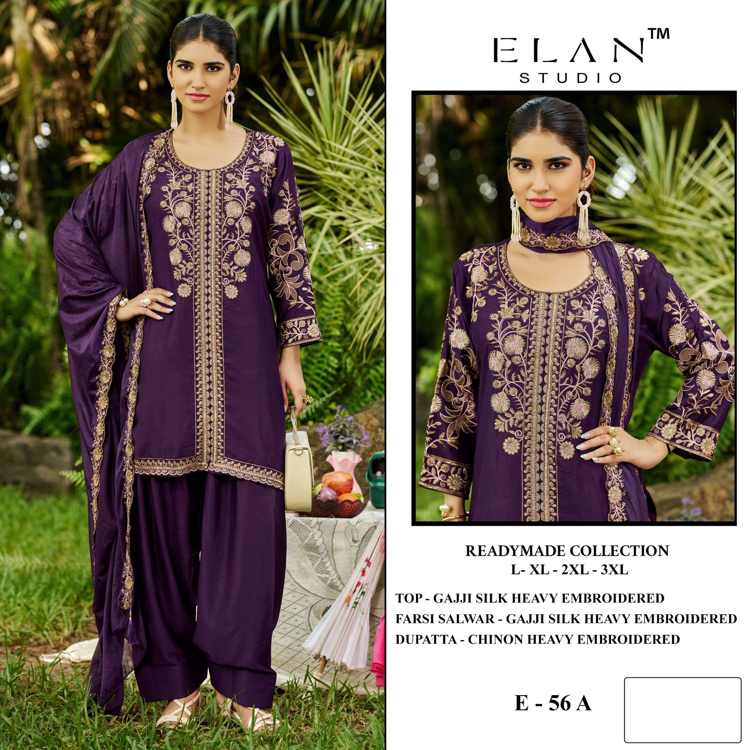 ELAN STUDIO E 56 SILK HEAVY EMBROIDERED DESIGNER READY MADE PAKISTANI SUIT