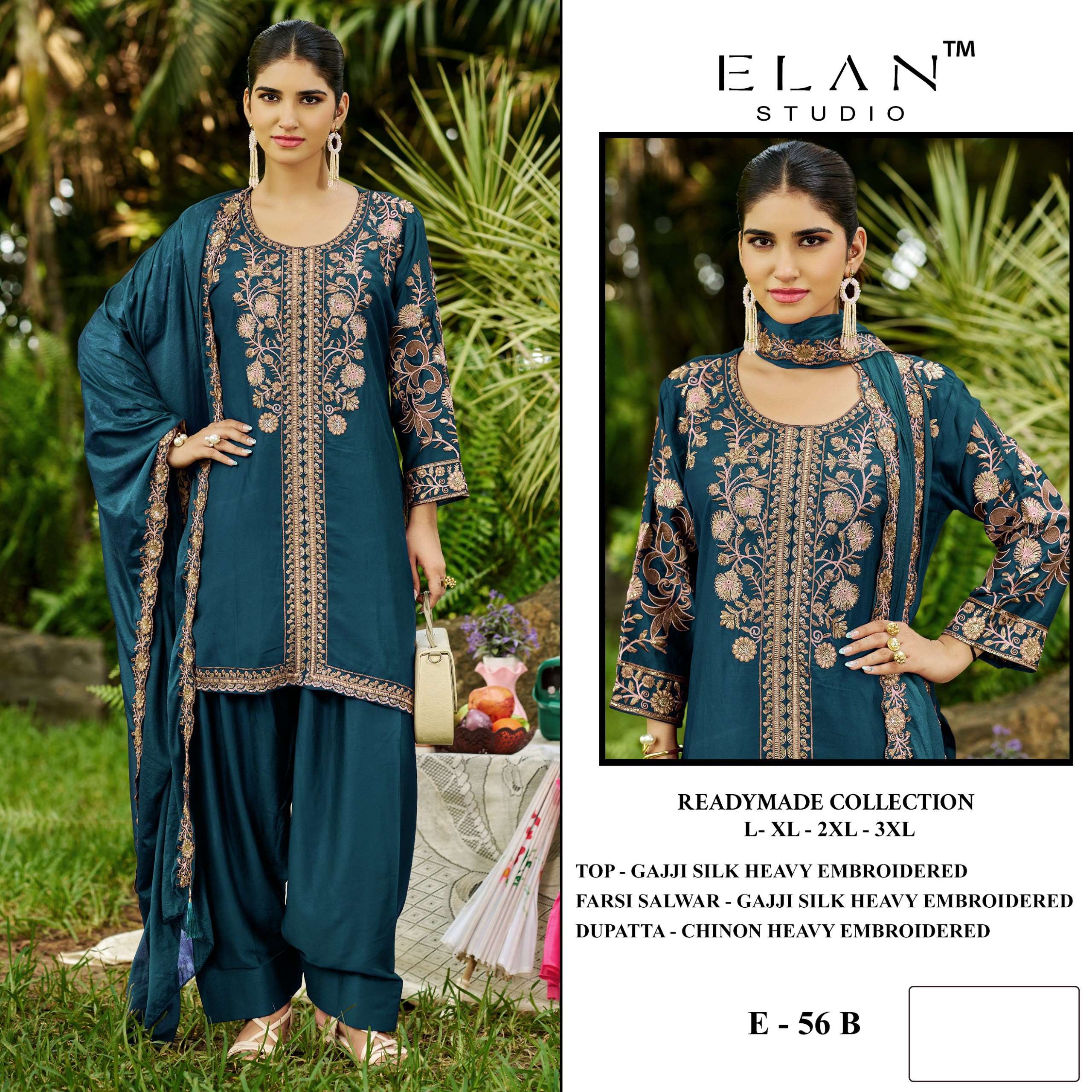 ELAN STUDIO E 56 SILK HEAVY EMBROIDERED DESIGNER READY MADE PAKISTANI SUIT
