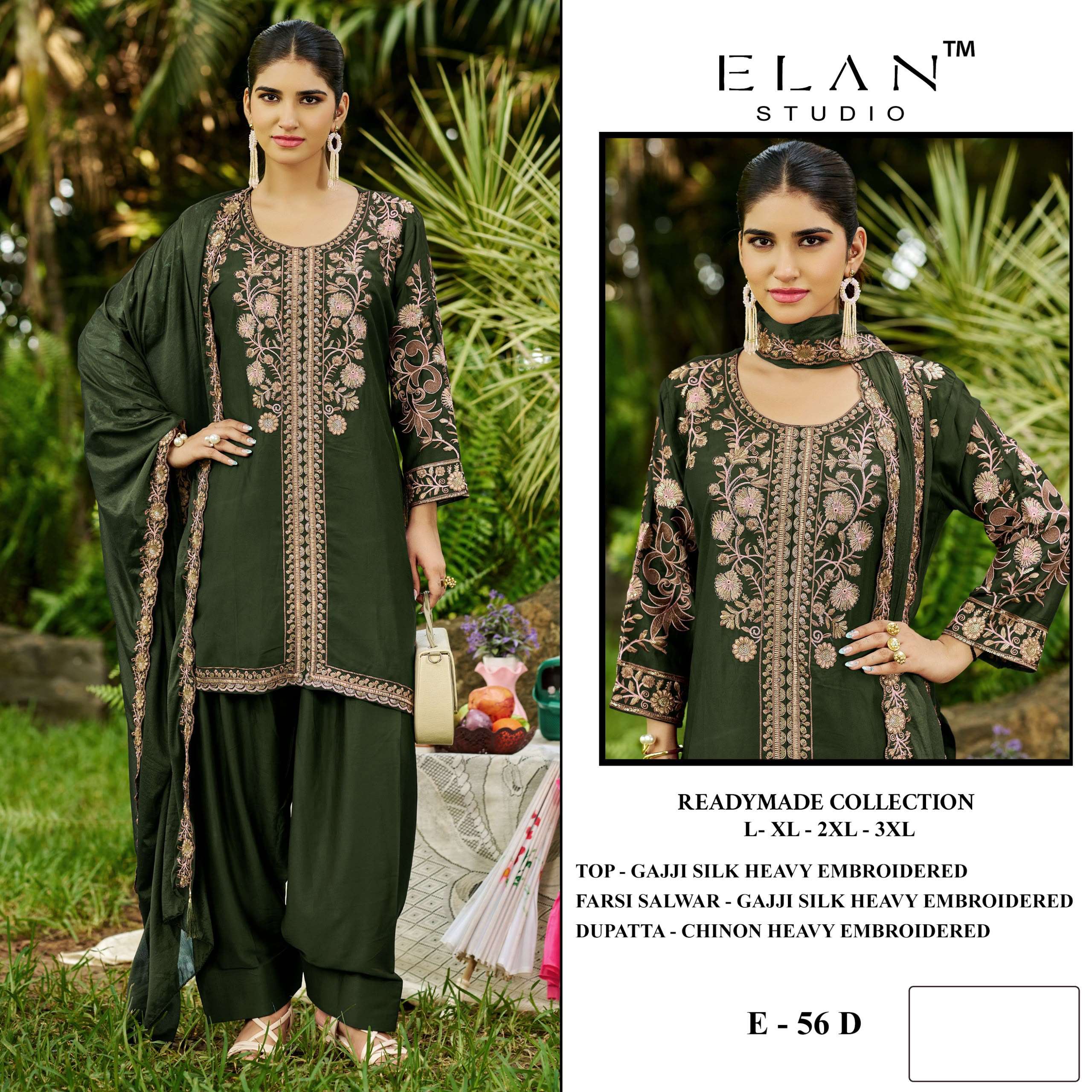 ELAN STUDIO E 56 SILK HEAVY EMBROIDERED DESIGNER READY MADE PAKISTANI SUIT