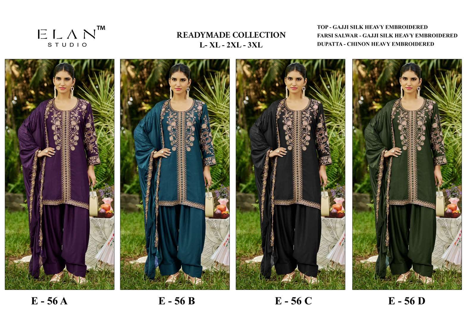 ELAN STUDIO E 56 SILK HEAVY EMBROIDERED DESIGNER READY MADE PAKISTANI SUIT