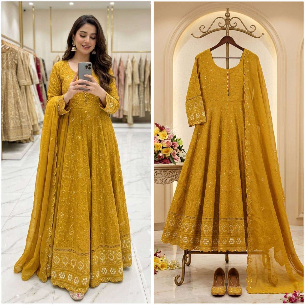 FD 810 GEORGETTE HEAVY BEAUTIFUL DESIGNER LOOK GOWN PENT AND DUPATTA SET 