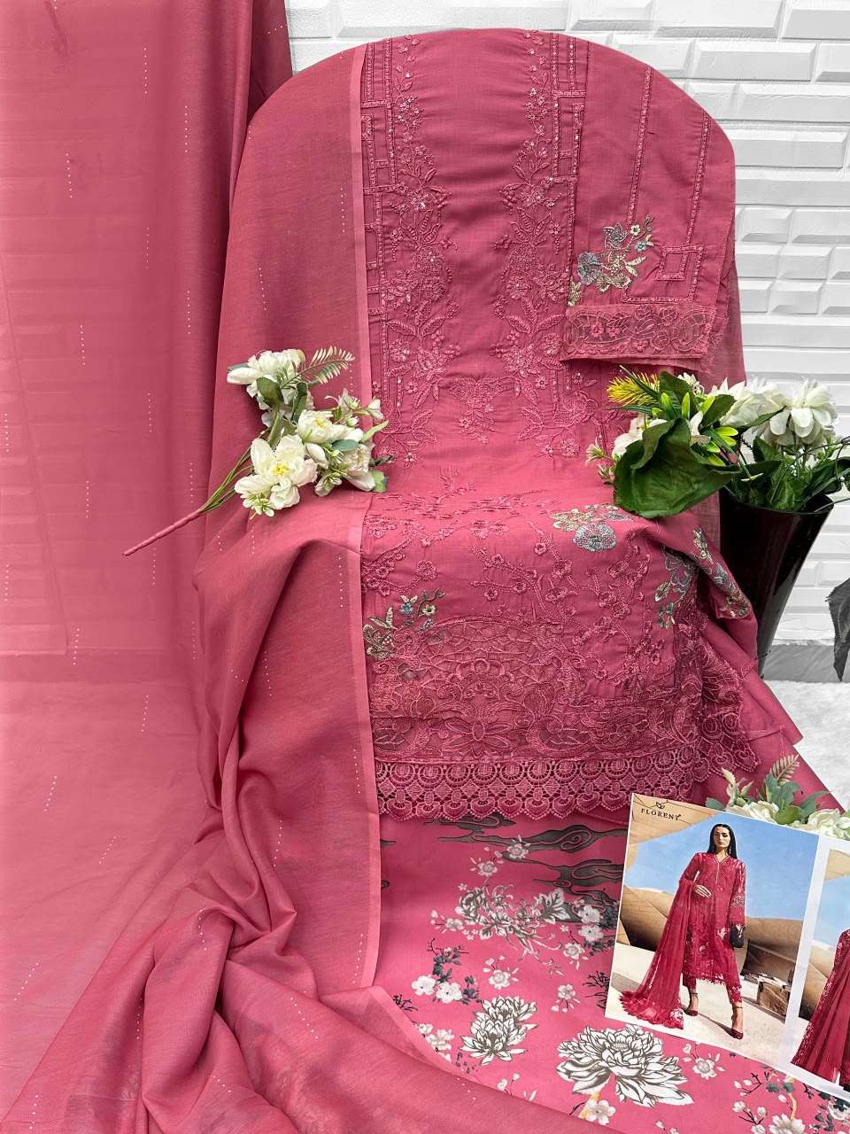 FLORENT MARIA B PREMIUM EMBROIDERED VOL 3 COTTON EMBROIDERY DESIGNER WORK SUIT