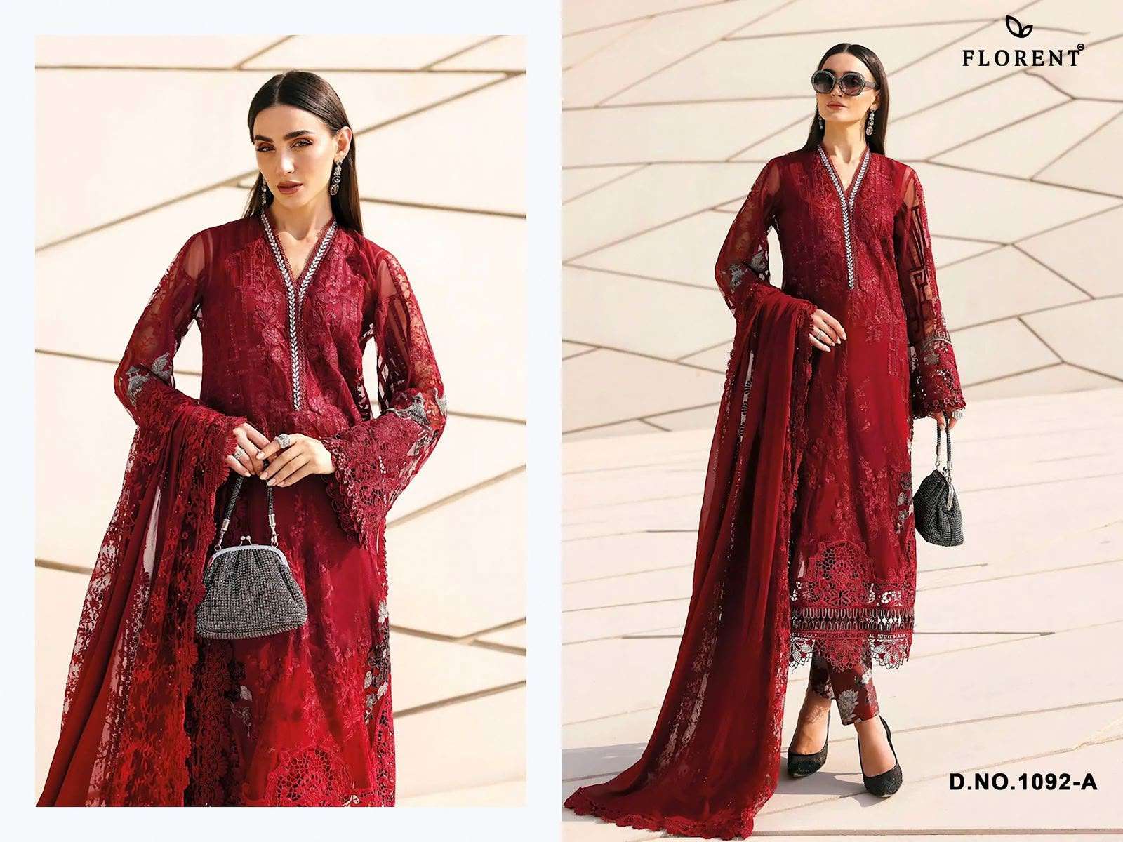 FLORENT MARIA B PREMIUM EMBROIDERED VOL 3 COTTON EMBROIDERY DESIGNER WORK SUIT