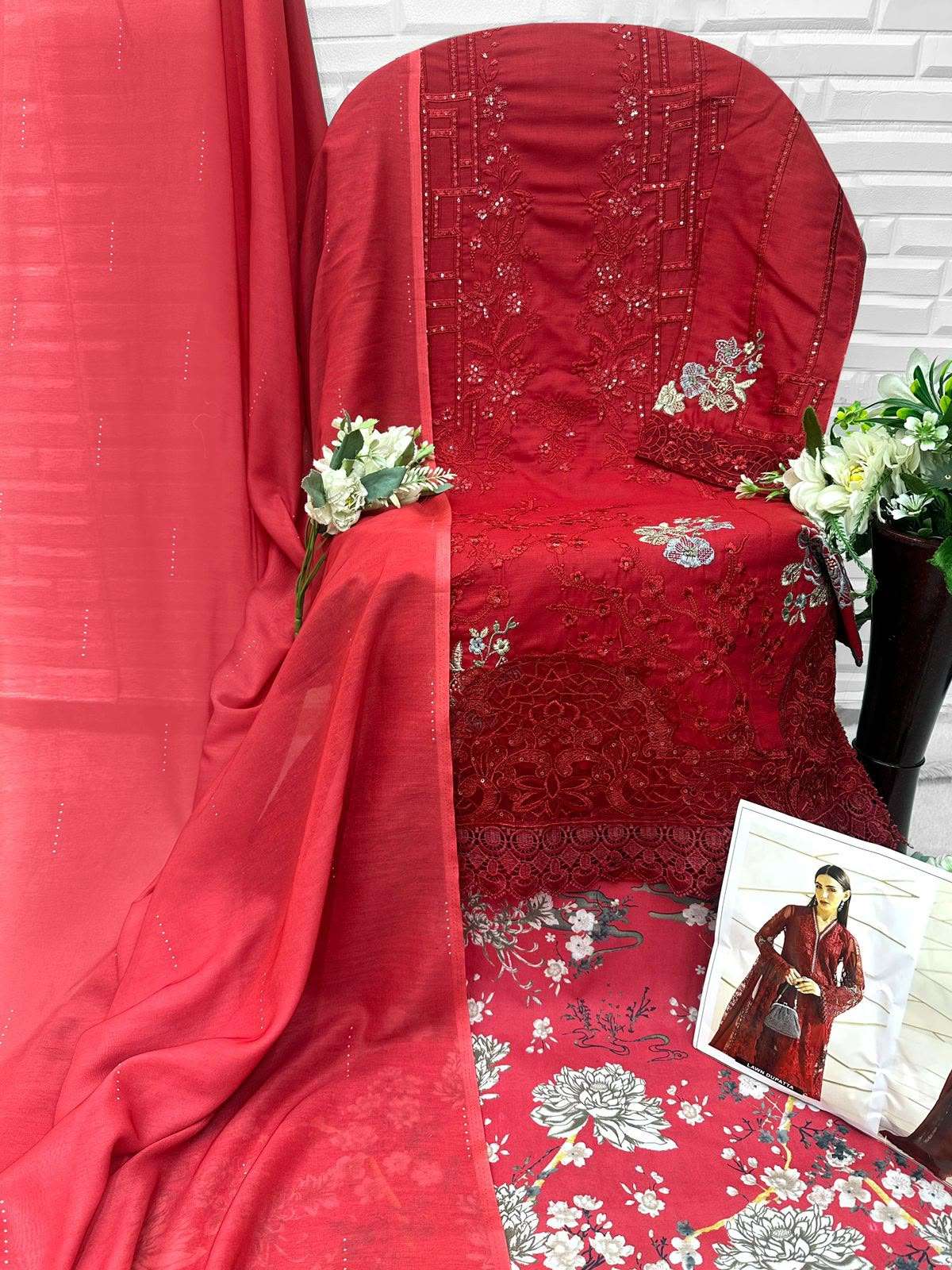 FLORENT MARIA B PREMIUM EMBROIDERED VOL 3 COTTON EMBROIDERY DESIGNER WORK SUIT