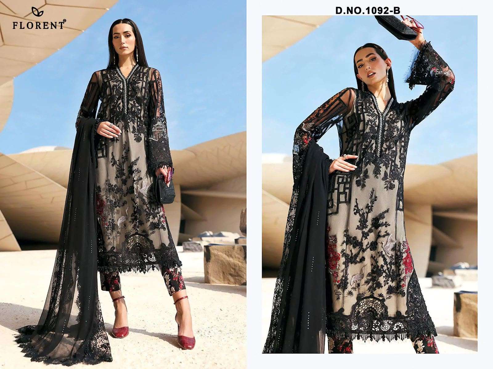 FLORENT MARIA B PREMIUM EMBROIDERED VOL 3 COTTON EMBROIDERY DESIGNER WORK SUIT