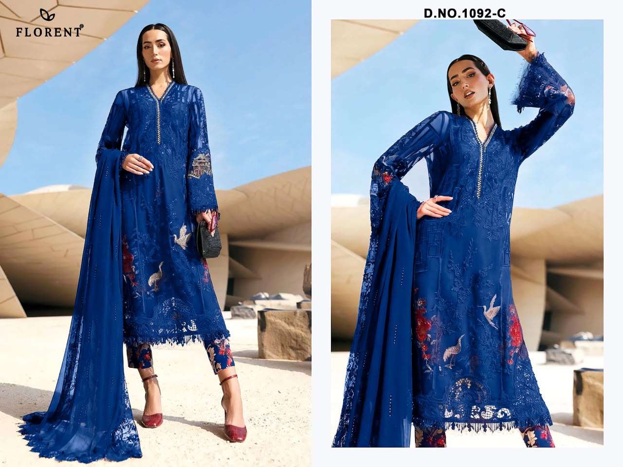 FLORENT MARIA B PREMIUM EMBROIDERED VOL 3 COTTON EMBROIDERY DESIGNER WORK SUIT