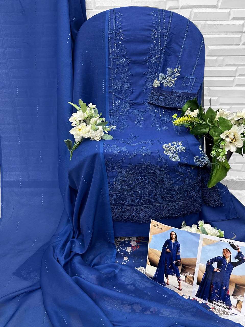 FLORENT MARIA B PREMIUM EMBROIDERED VOL 3 COTTON EMBROIDERY DESIGNER WORK SUIT