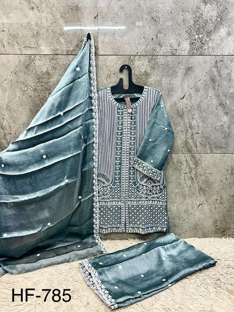 HOOR TEX HF 785 SILK BEAUTIFUL DESIGNER WORK READY MADE PAKISTANI SUIT
