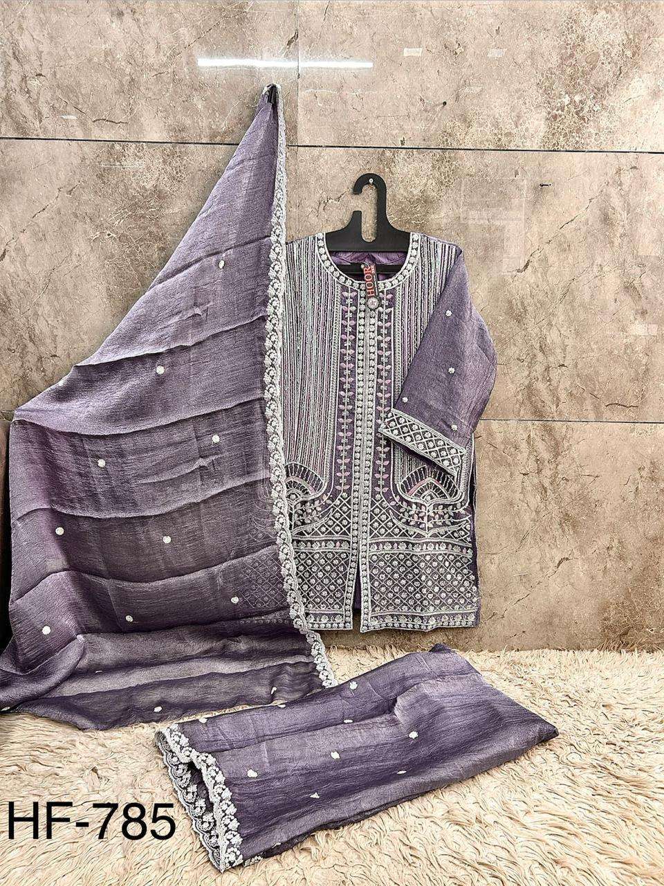 HOOR TEX HF 785 SILK BEAUTIFUL DESIGNER WORK READY MADE PAKISTANI SUIT