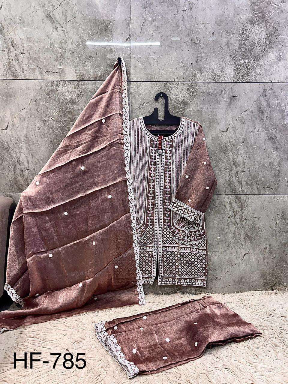 HOOR TEX HF 785 SILK BEAUTIFUL DESIGNER WORK READY MADE PAKISTANI SUIT