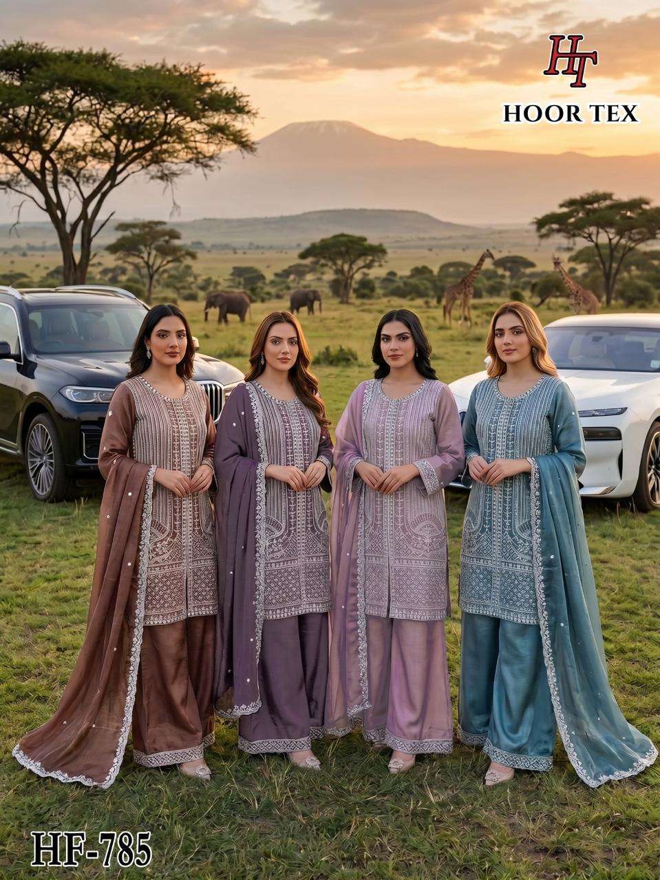 HOOR TEX HF 785 SILK BEAUTIFUL DESIGNER WORK READY MADE PAKISTANI SUIT