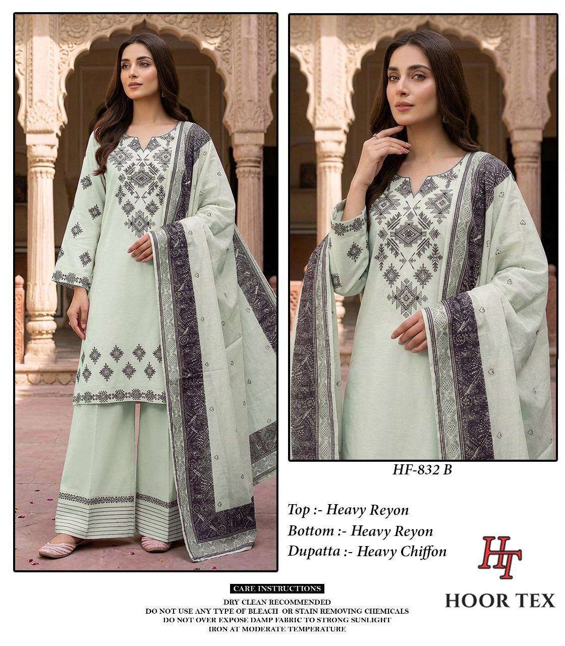 HOOR TEX HF 832 RAYON EMBROIDERY DESIGNER WORK READY MADE PAKISTANI SUIT