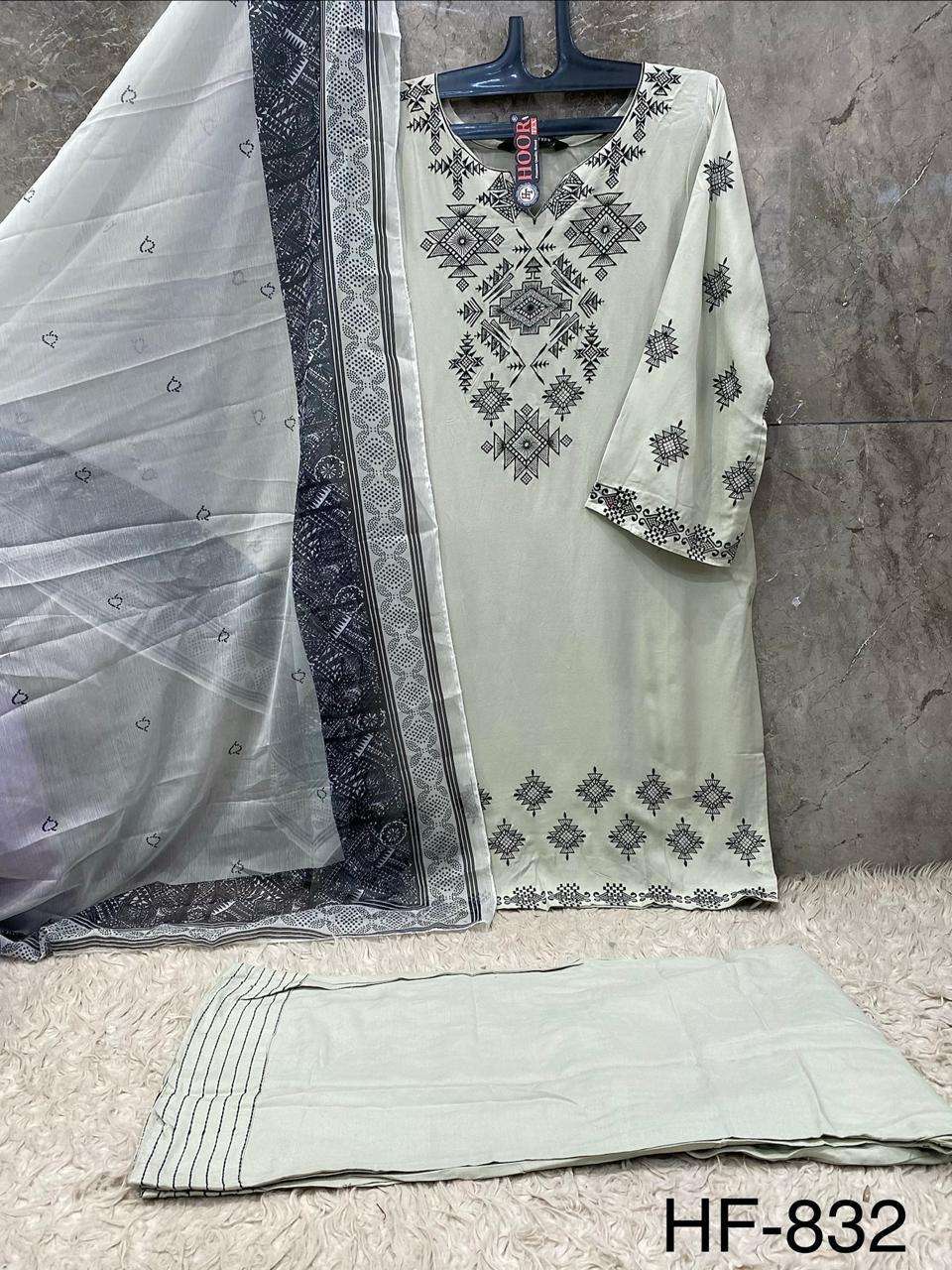 HOOR TEX HF 832 RAYON EMBROIDERY DESIGNER WORK READY MADE PAKISTANI SUIT