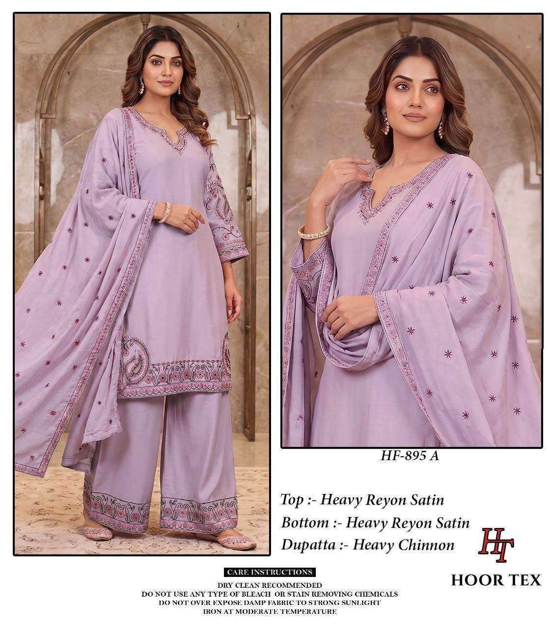 HOOR TEX HF 895 SATIN EMBROIDERY DESIGNER WORK READY MADE PAKISTANI STYLE SUIT