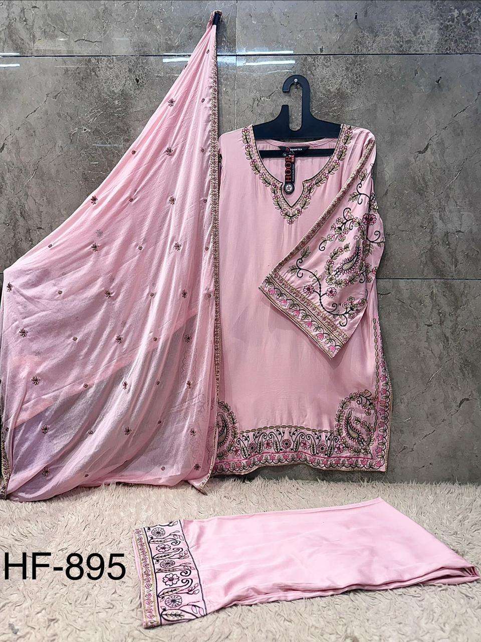 HOOR TEX HF 895 SATIN EMBROIDERY DESIGNER WORK READY MADE PAKISTANI STYLE SUIT