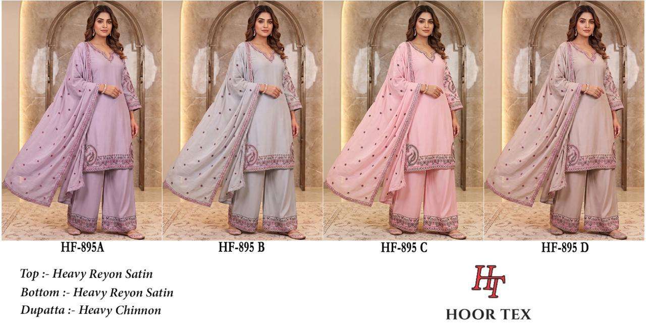 HOOR TEX HF 895 SATIN EMBROIDERY DESIGNER WORK READY MADE PAKISTANI STYLE SUIT