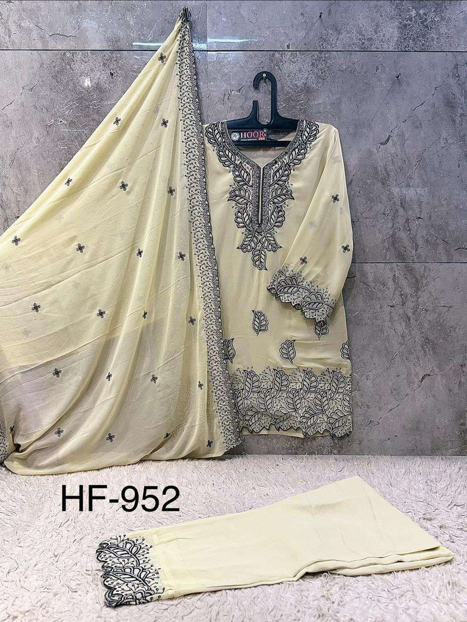 HOOR TEX HF 952 GEORGETTE BEAUTIFUL EMBROIDERY DESIGNER WORK READY MADE SUIT