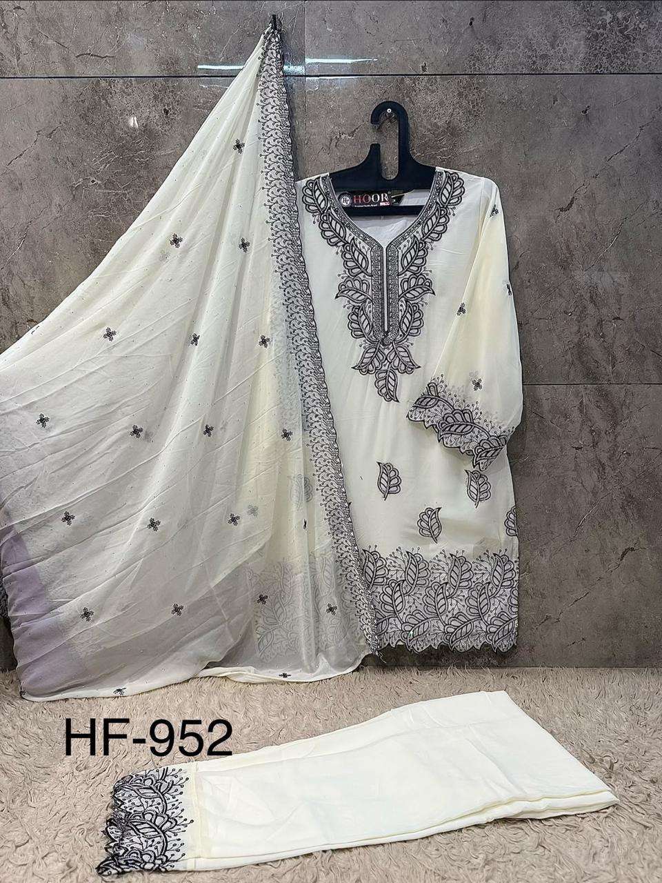 HOOR TEX HF 952 GEORGETTE BEAUTIFUL EMBROIDERY DESIGNER WORK READY MADE SUIT