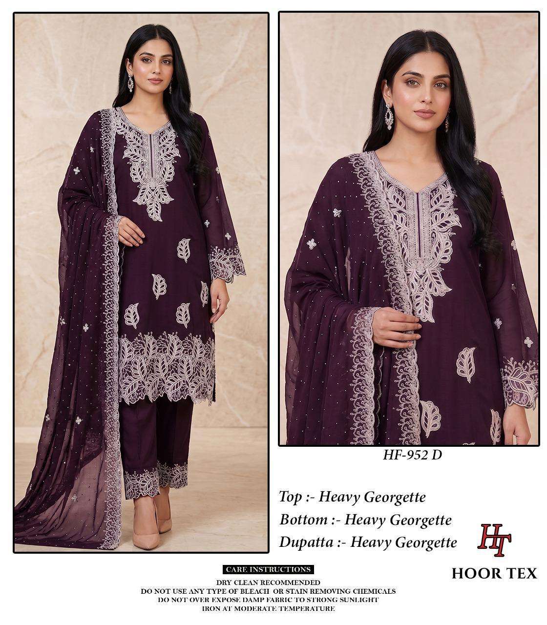 HOOR TEX HF 952 GEORGETTE BEAUTIFUL EMBROIDERY DESIGNER WORK READY MADE SUIT