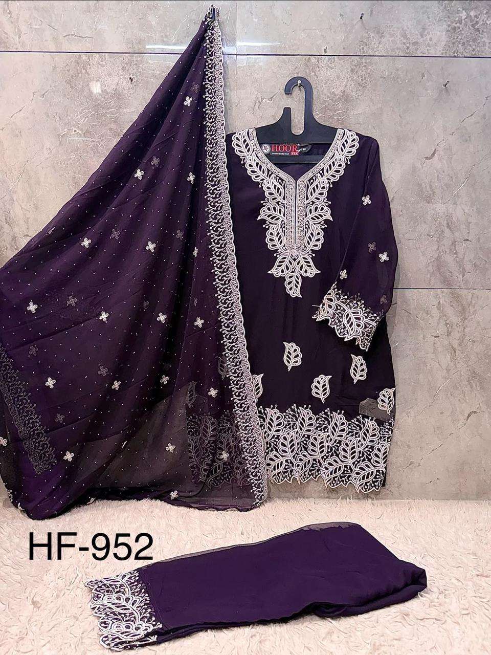 HOOR TEX HF 952 GEORGETTE BEAUTIFUL EMBROIDERY DESIGNER WORK READY MADE SUIT