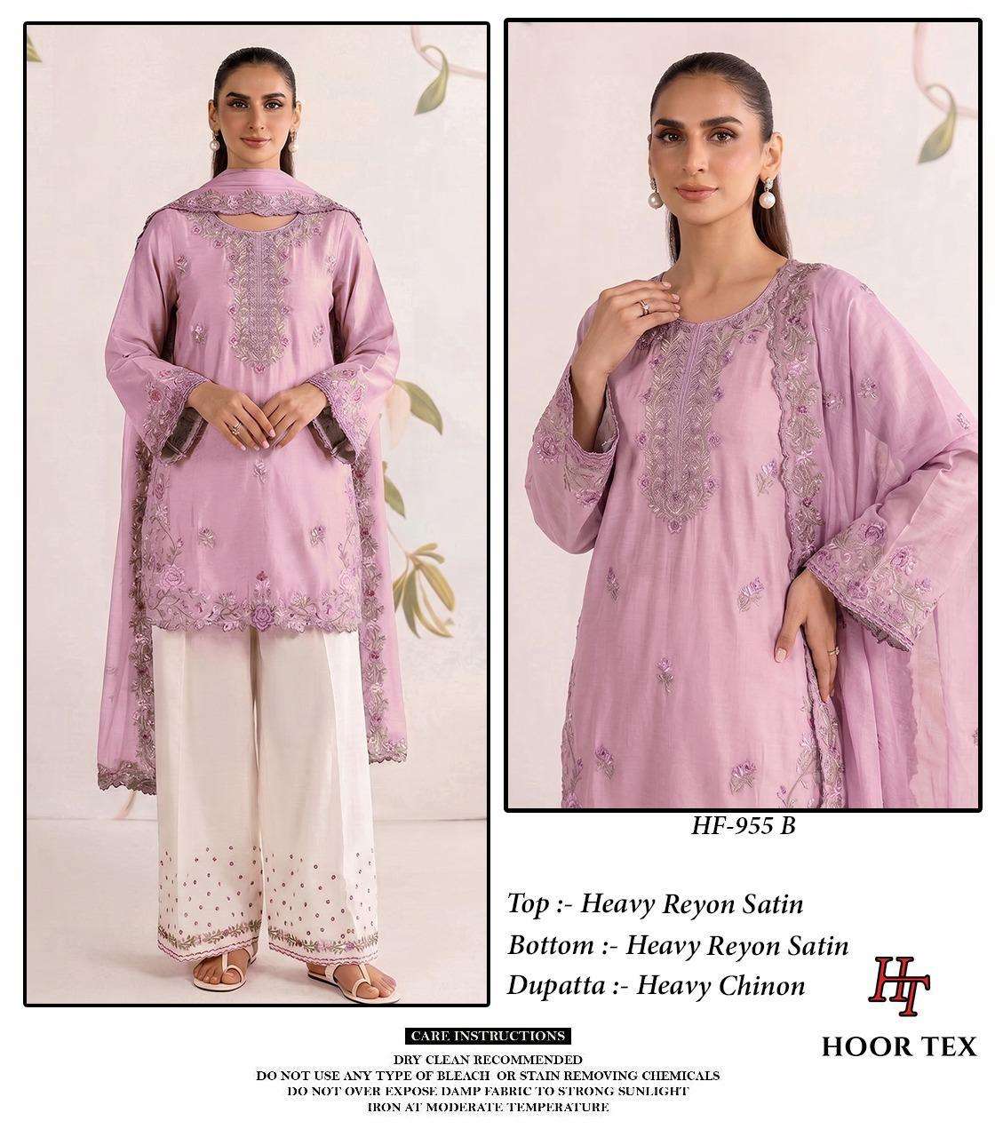 HOOR TEX HF 955 SATIN BEAUTIFUL DESIGNER WORK READY MADE PAKISTANI SUIT