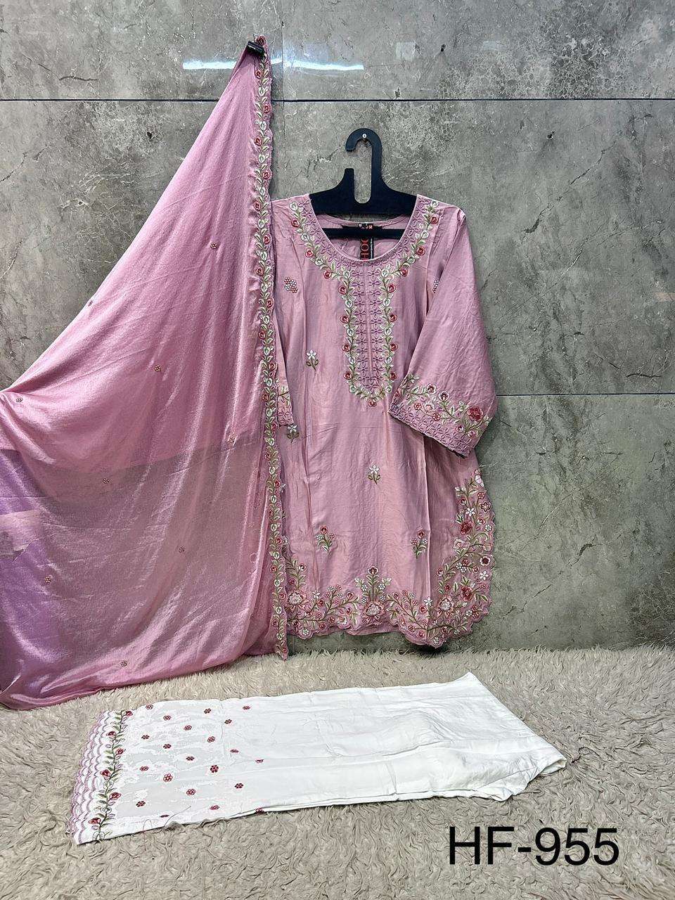HOOR TEX HF 955 SATIN BEAUTIFUL DESIGNER WORK READY MADE PAKISTANI SUIT