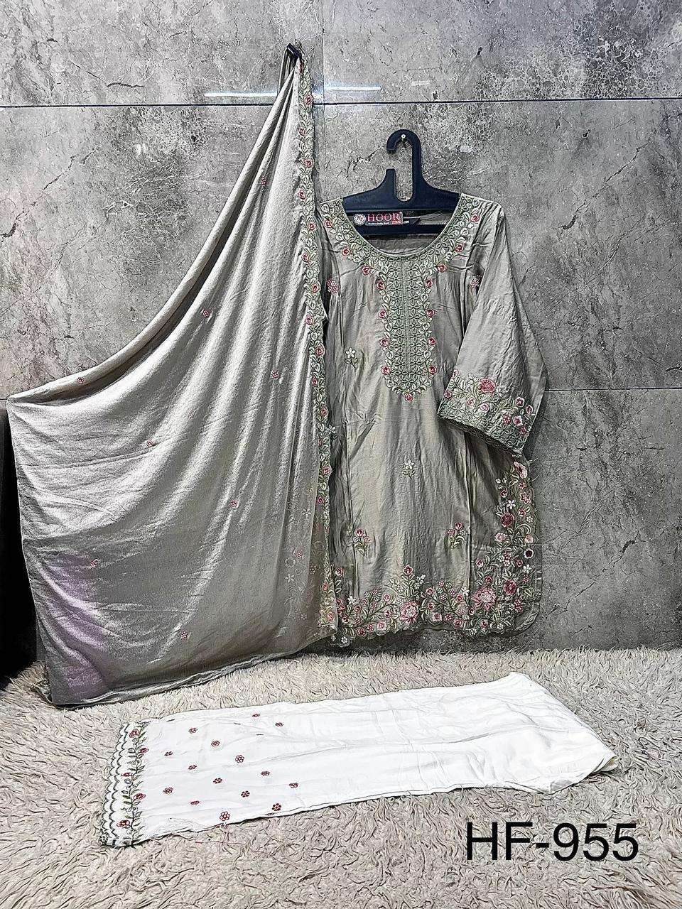 HOOR TEX HF 955 SATIN BEAUTIFUL DESIGNER WORK READY MADE PAKISTANI SUIT