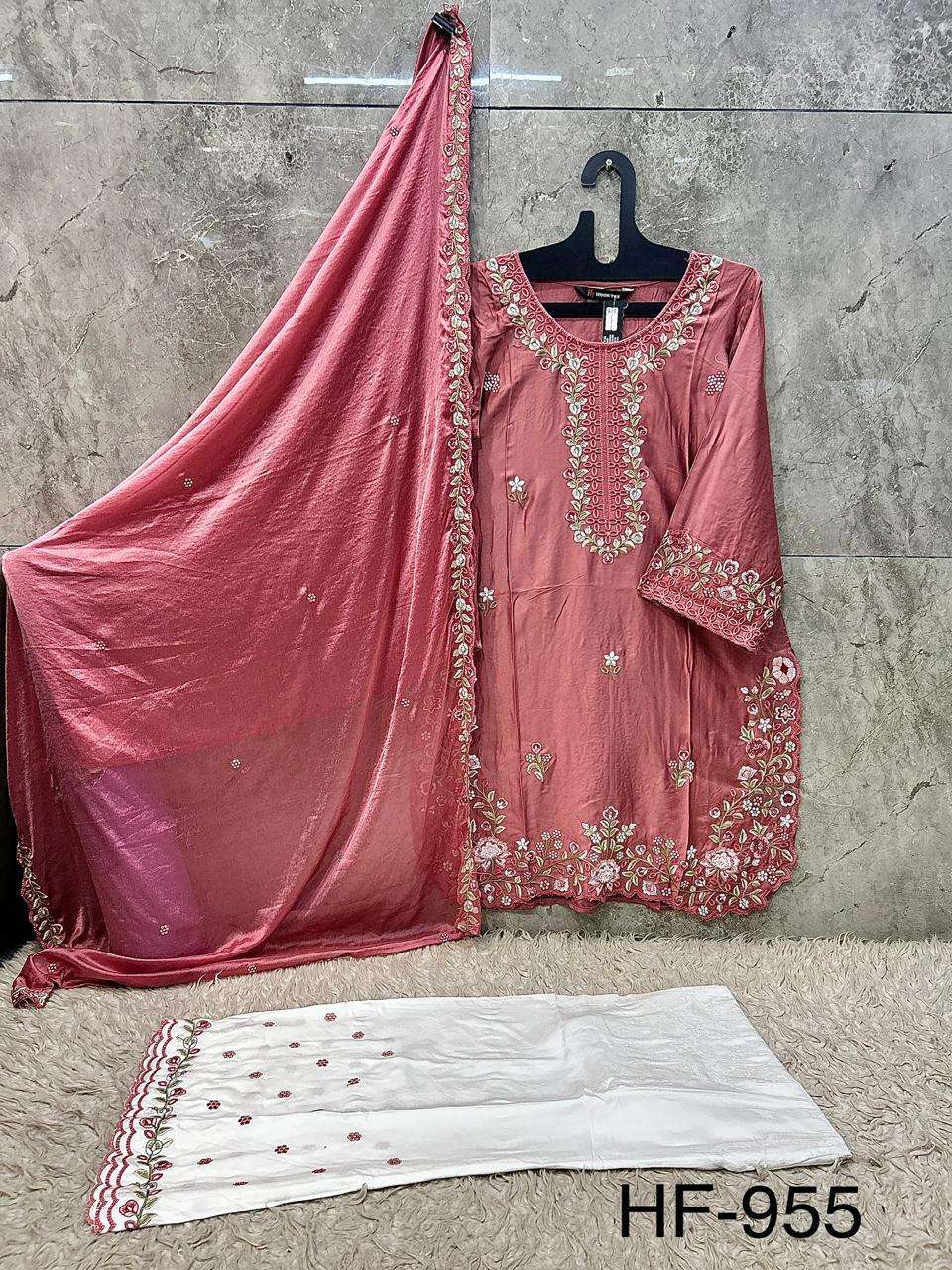 HOOR TEX HF 955 SATIN BEAUTIFUL DESIGNER WORK READY MADE PAKISTANI SUIT