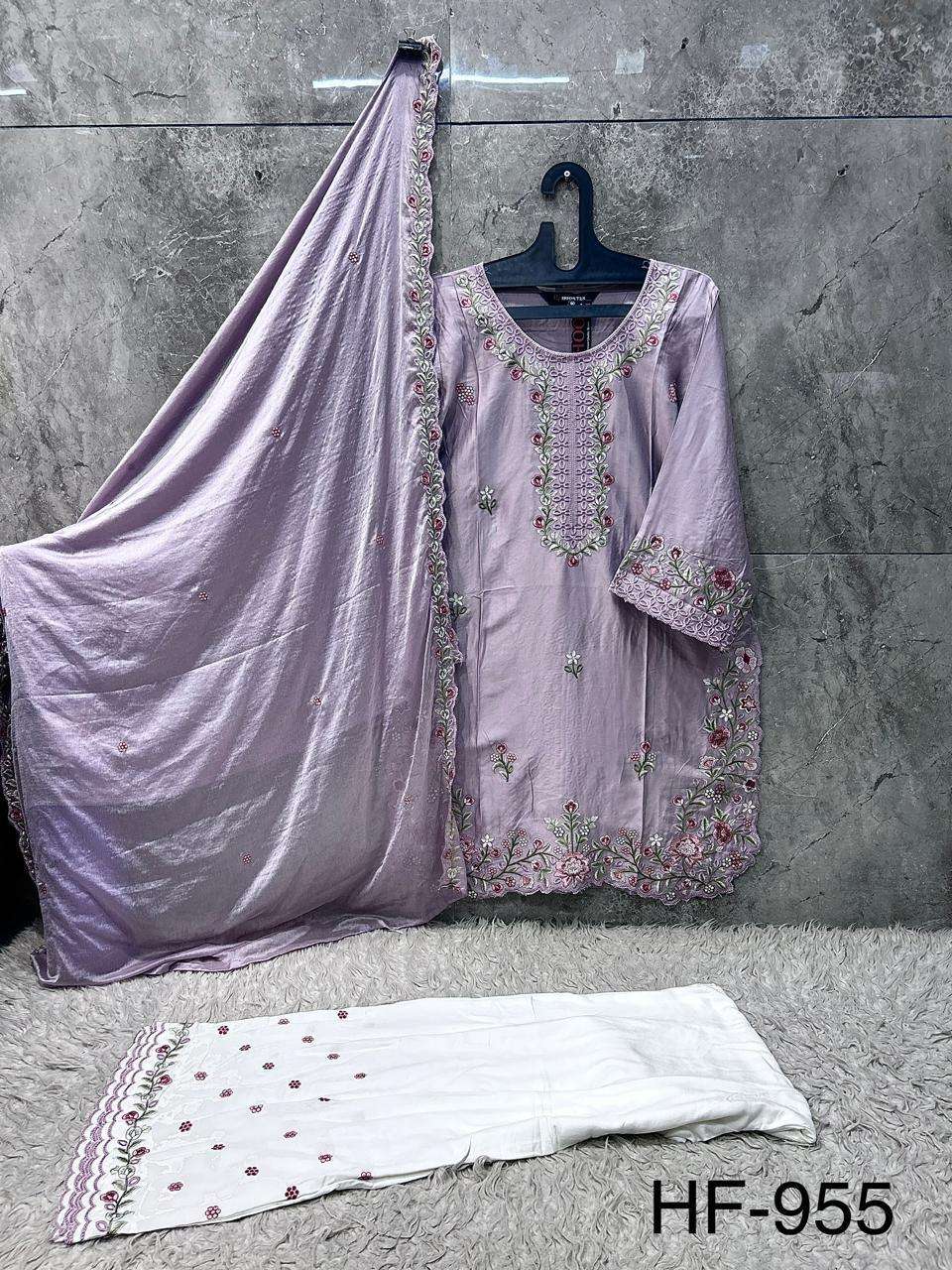 HOOR TEX HF 955 SATIN BEAUTIFUL DESIGNER WORK READY MADE PAKISTANI SUIT