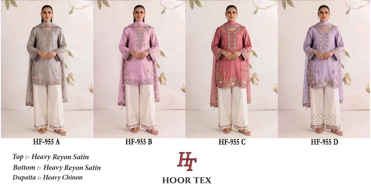 HOOR TEX HF 955 SATIN BEAUTIFUL DESIGNER WORK READY MADE PAKISTANI SUIT