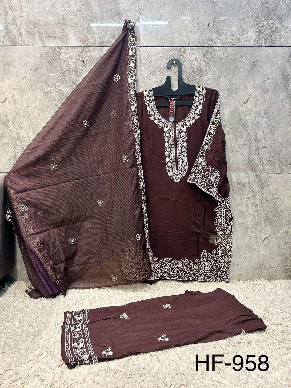 HOOR TEX HF 958 RAYON EMBROIDERY DESIGNER WORK READY MADE PAKISTANI SUIT
