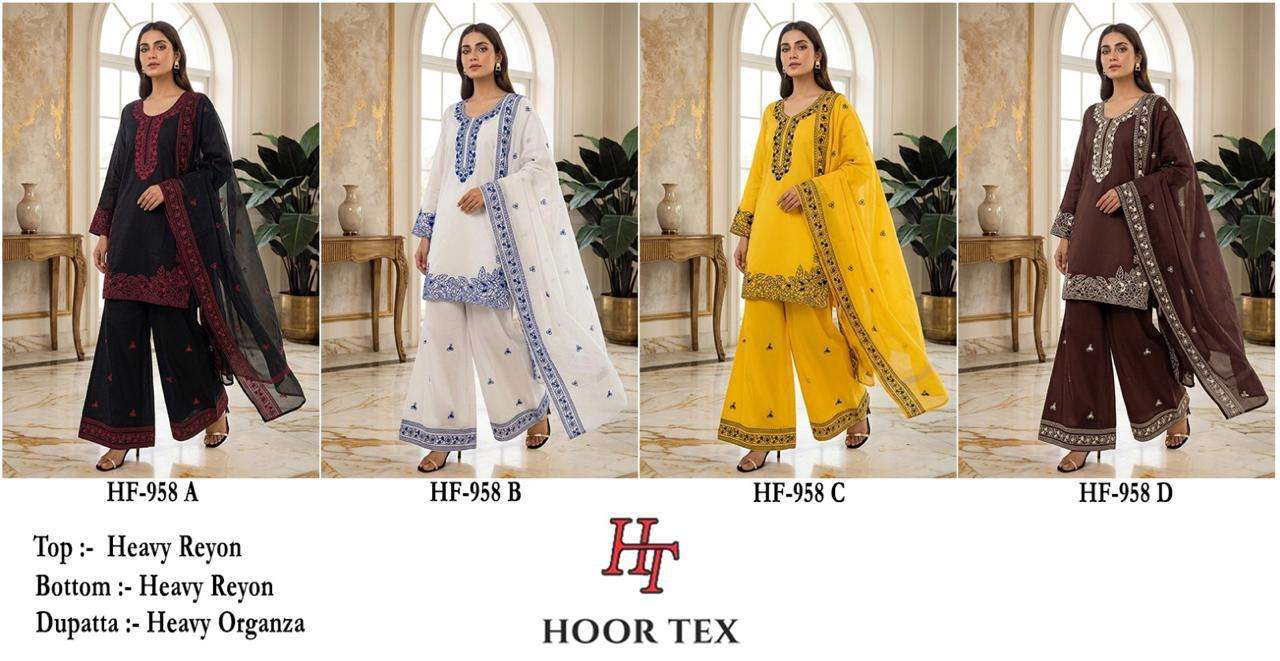HOOR TEX HF 958 RAYON EMBROIDERY DESIGNER WORK READY MADE PAKISTANI SUIT