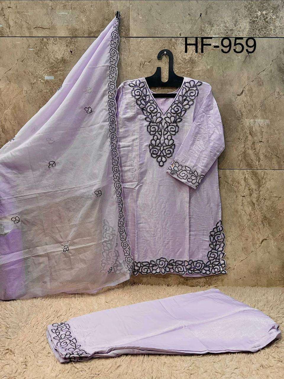 HOOR TEX HF 959 SILK WITH EMBROIDERED DESIGNER READY MADE PAKISTANI SUIT