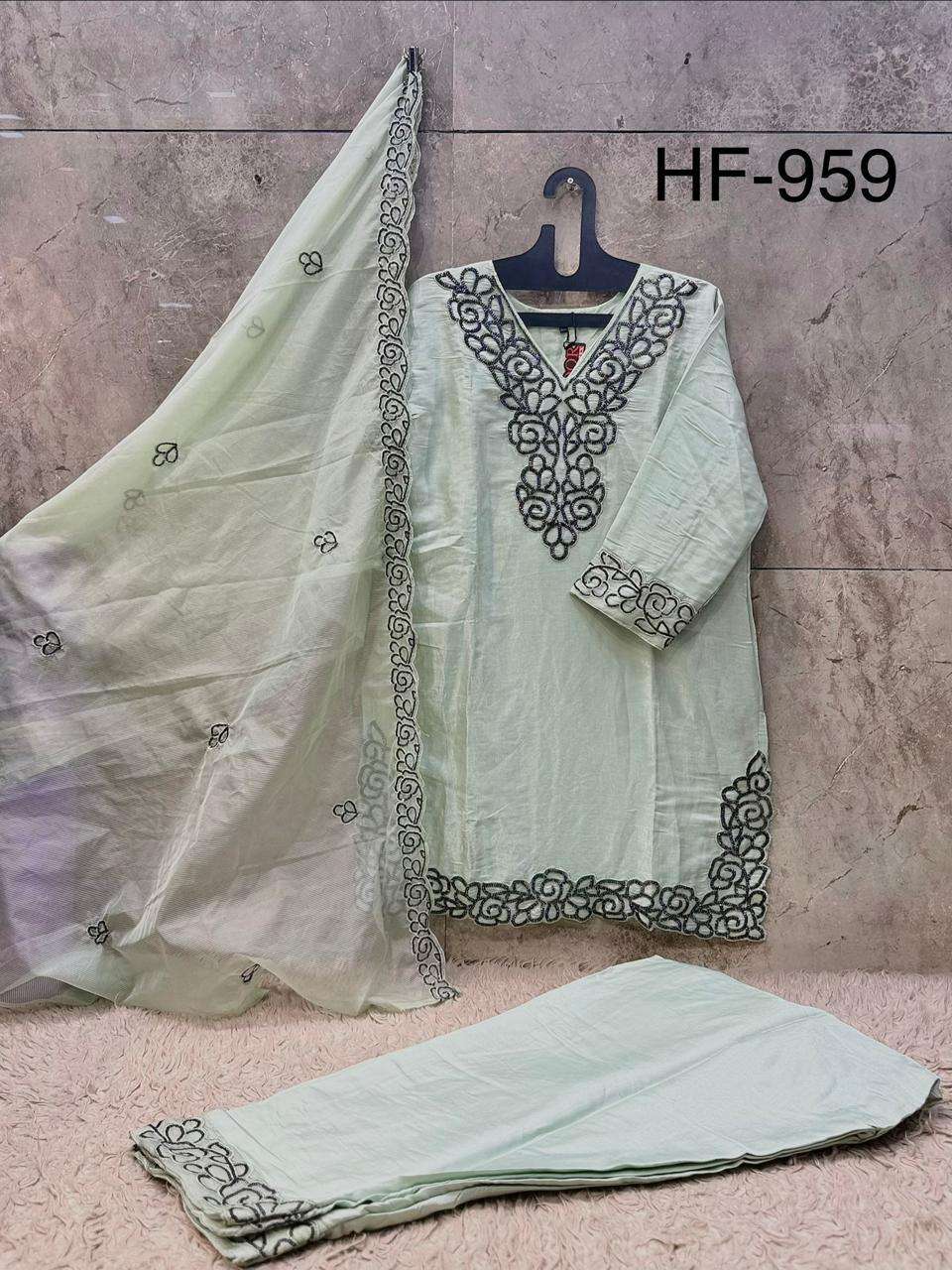 HOOR TEX HF 959 SILK WITH EMBROIDERED DESIGNER READY MADE PAKISTANI SUIT