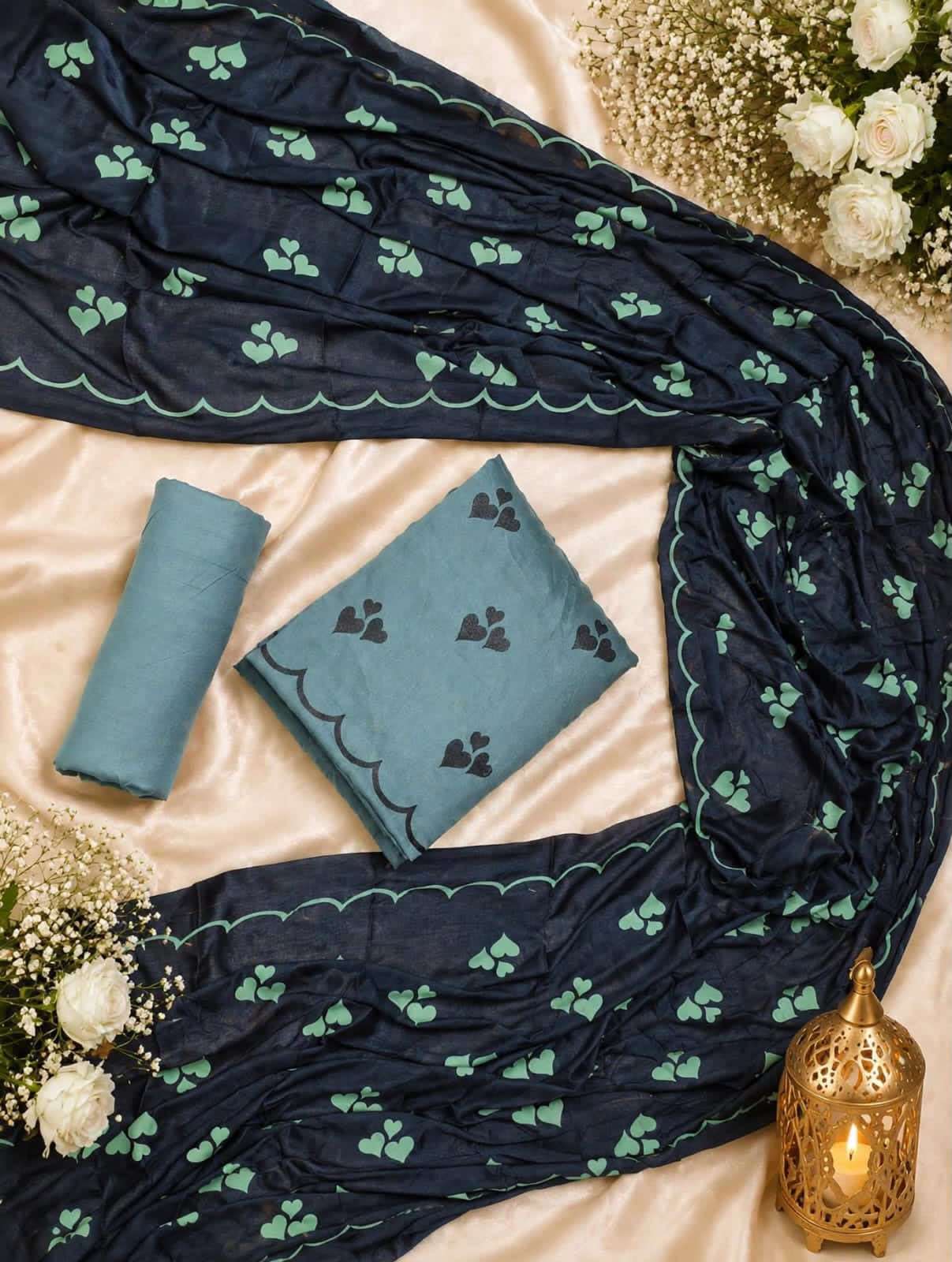 HOUSE OF LIBAS 3 HEART DESIGN RAYON PRINT FANCY WORK LADIES SUIT