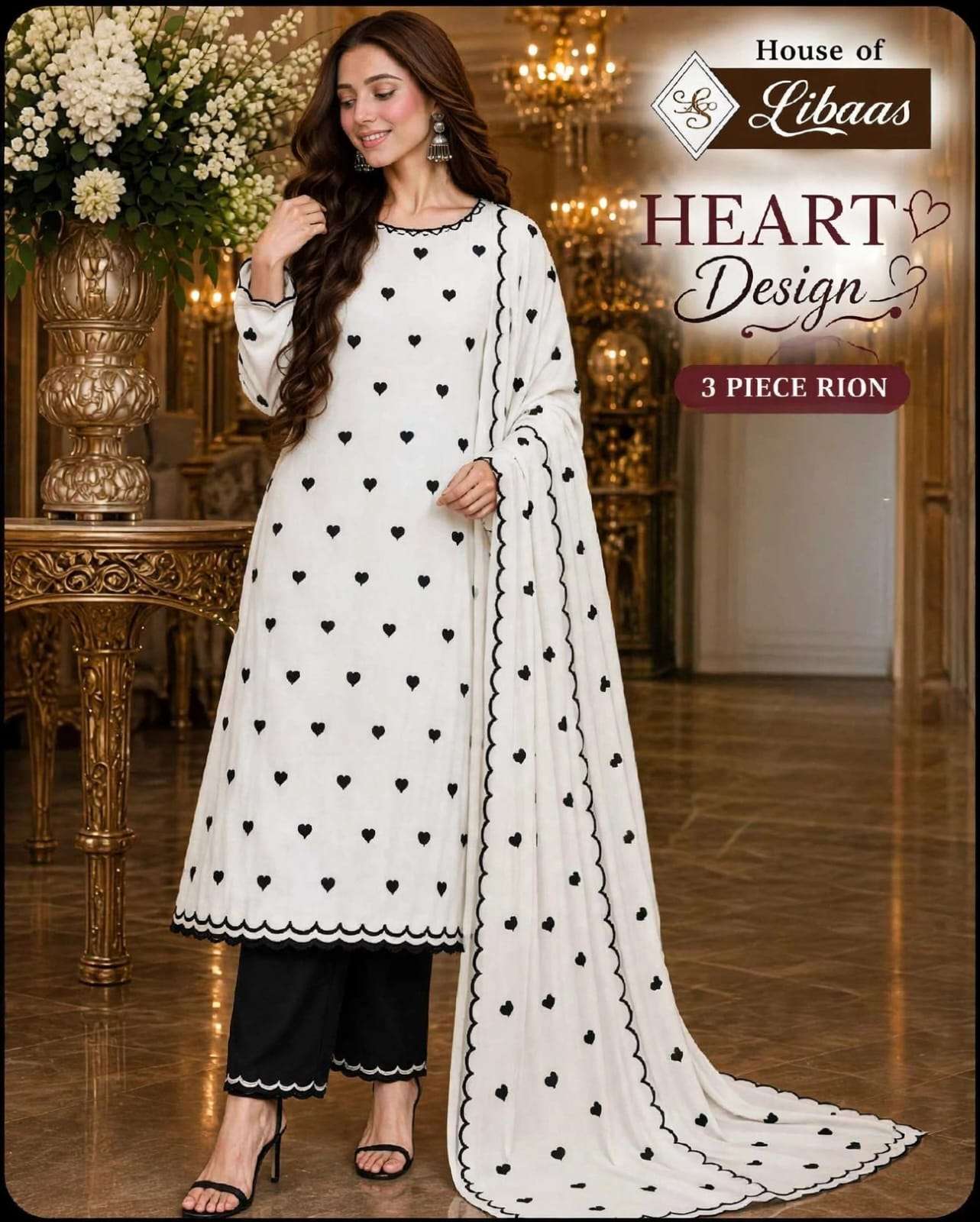 HOUSE OF LIBAS HEART DESIGN COLLECTION RAYON FANCY PRINTS SALWAR SUIT