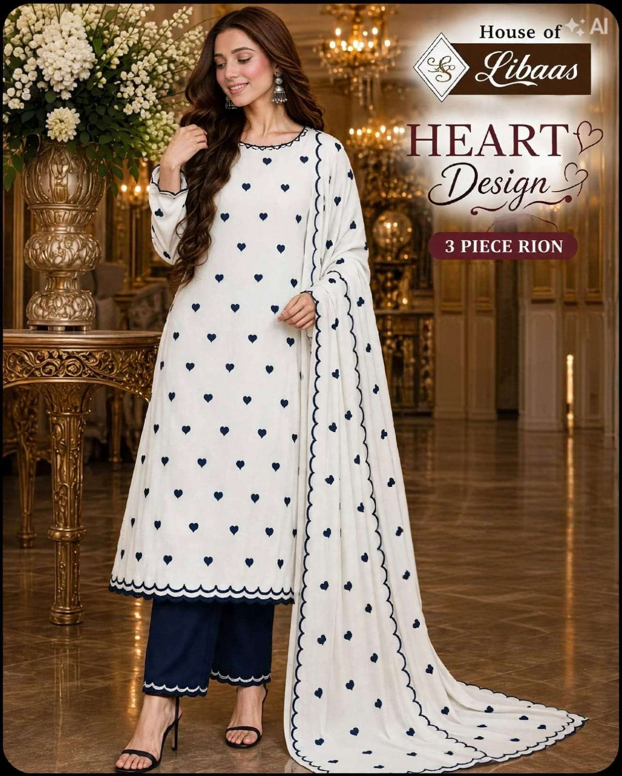 HOUSE OF LIBAS HEART DESIGN COLLECTION RAYON FANCY PRINTS SALWAR SUIT