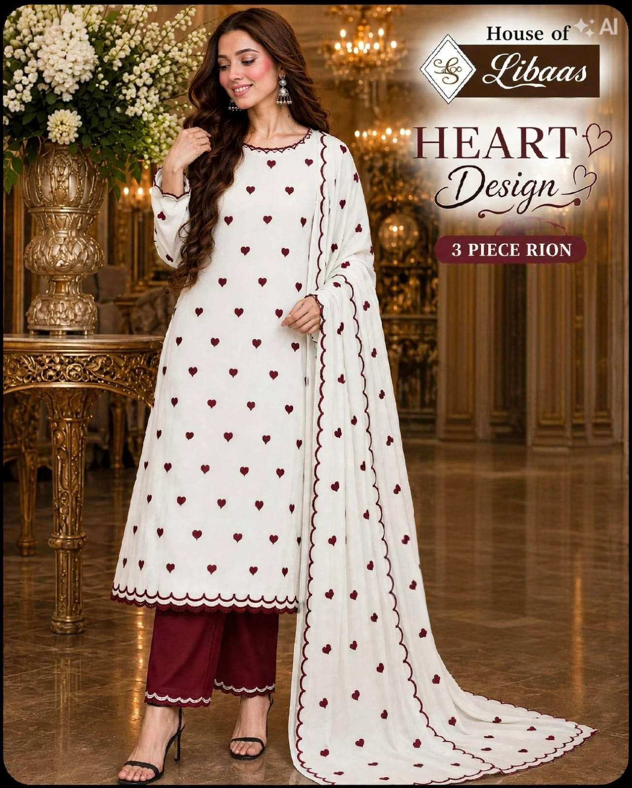 HOUSE OF LIBAS HEART DESIGN COLLECTION RAYON FANCY PRINTS SALWAR SUIT